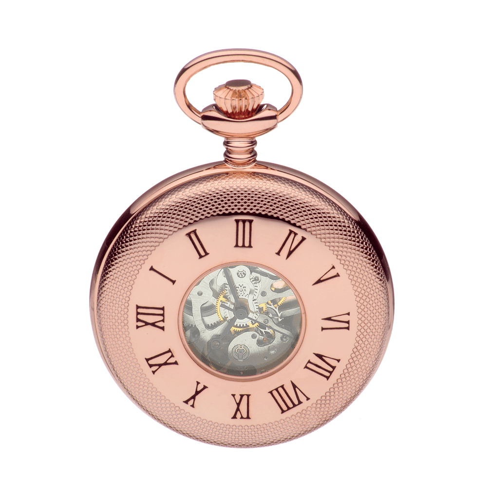 Rose Gold Plated Half Hunter B45 Skeleton PW