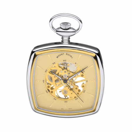 Two Tone Open Face Skeleton Pocket Watch