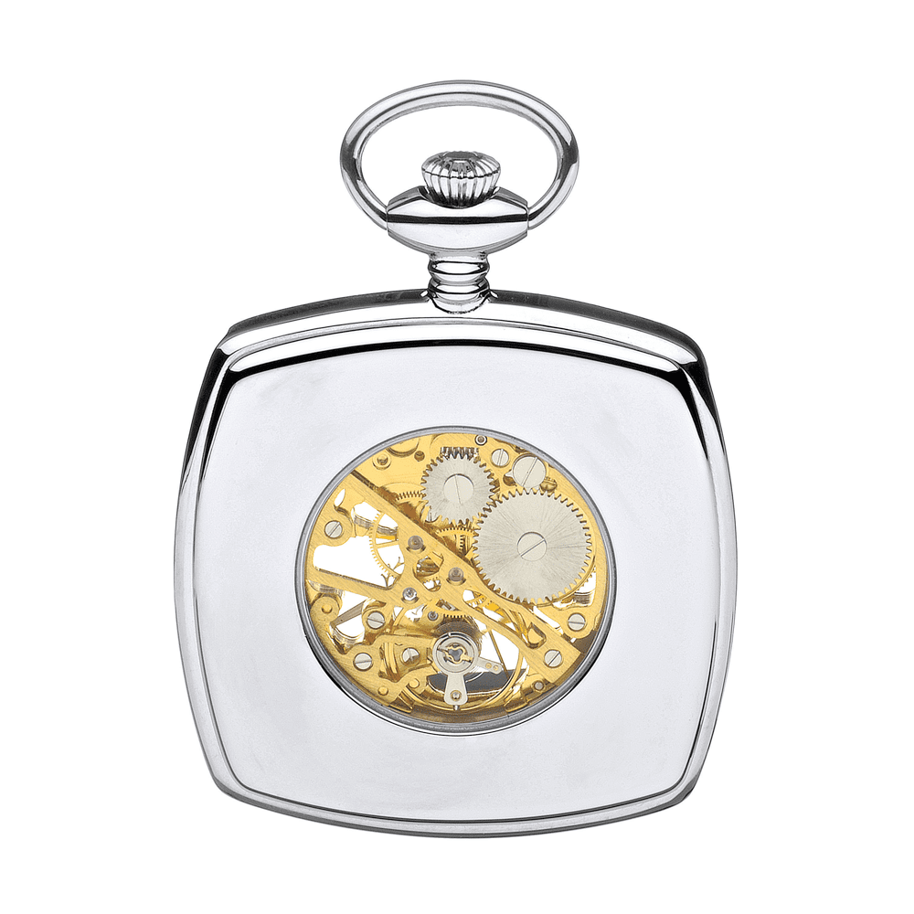 Two Tone Open Face Skeleton Pocket Watch