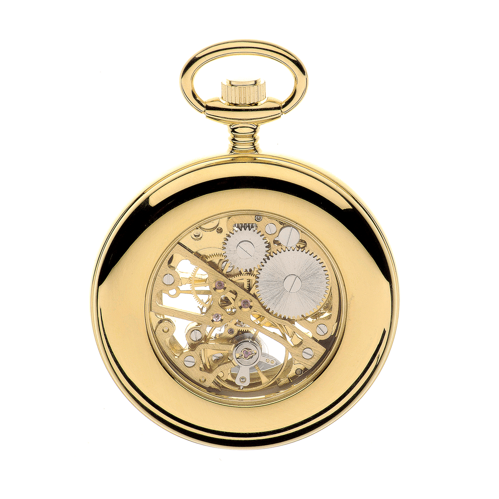 Gold Plated Open Face B3P/RN Skeleton Pocket Watch