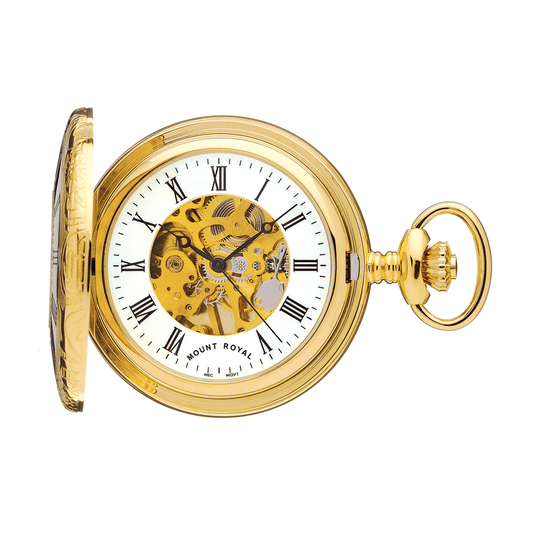 Gold Plated Half Hunter B6 Skeleton Pocket Watch