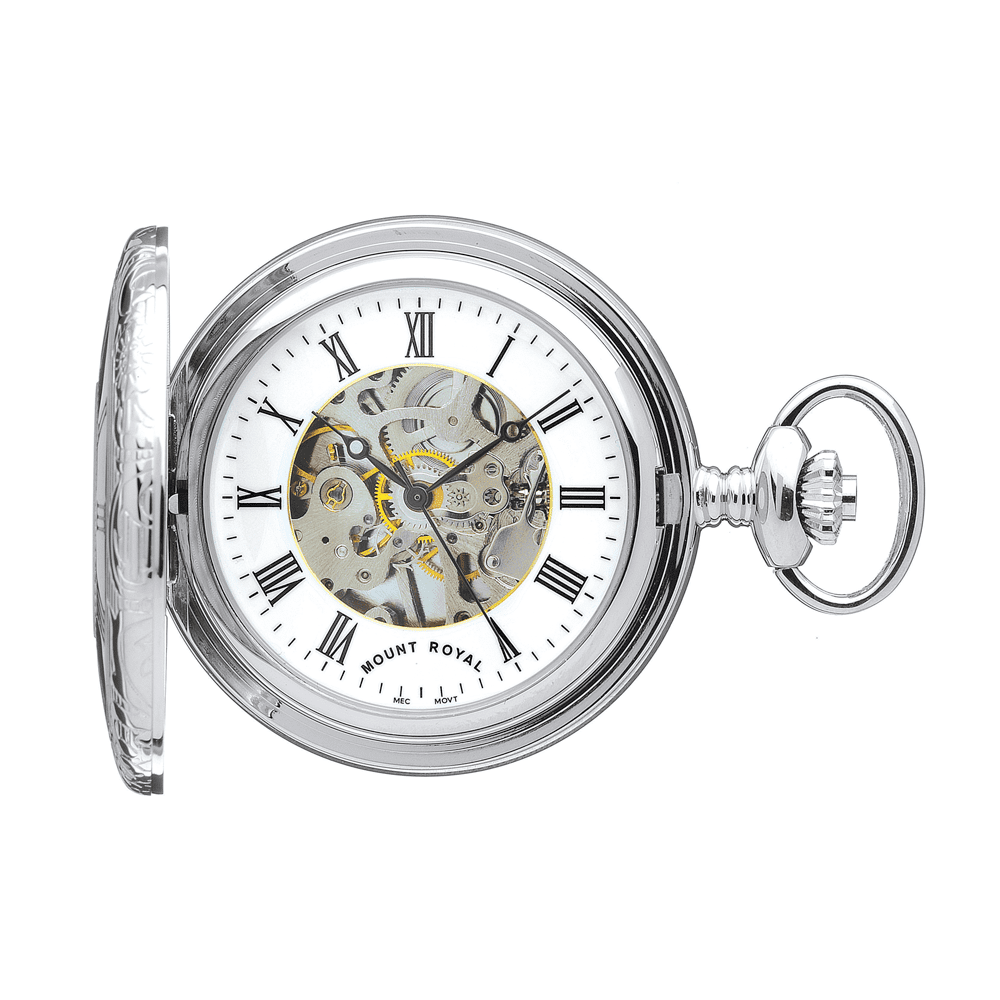 Chrome Plated Half Hunter B7 Skeleton Pocket Watch