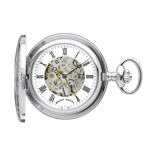 Chrome Plated Half Hunter B7 Skeleton Pocket Watch