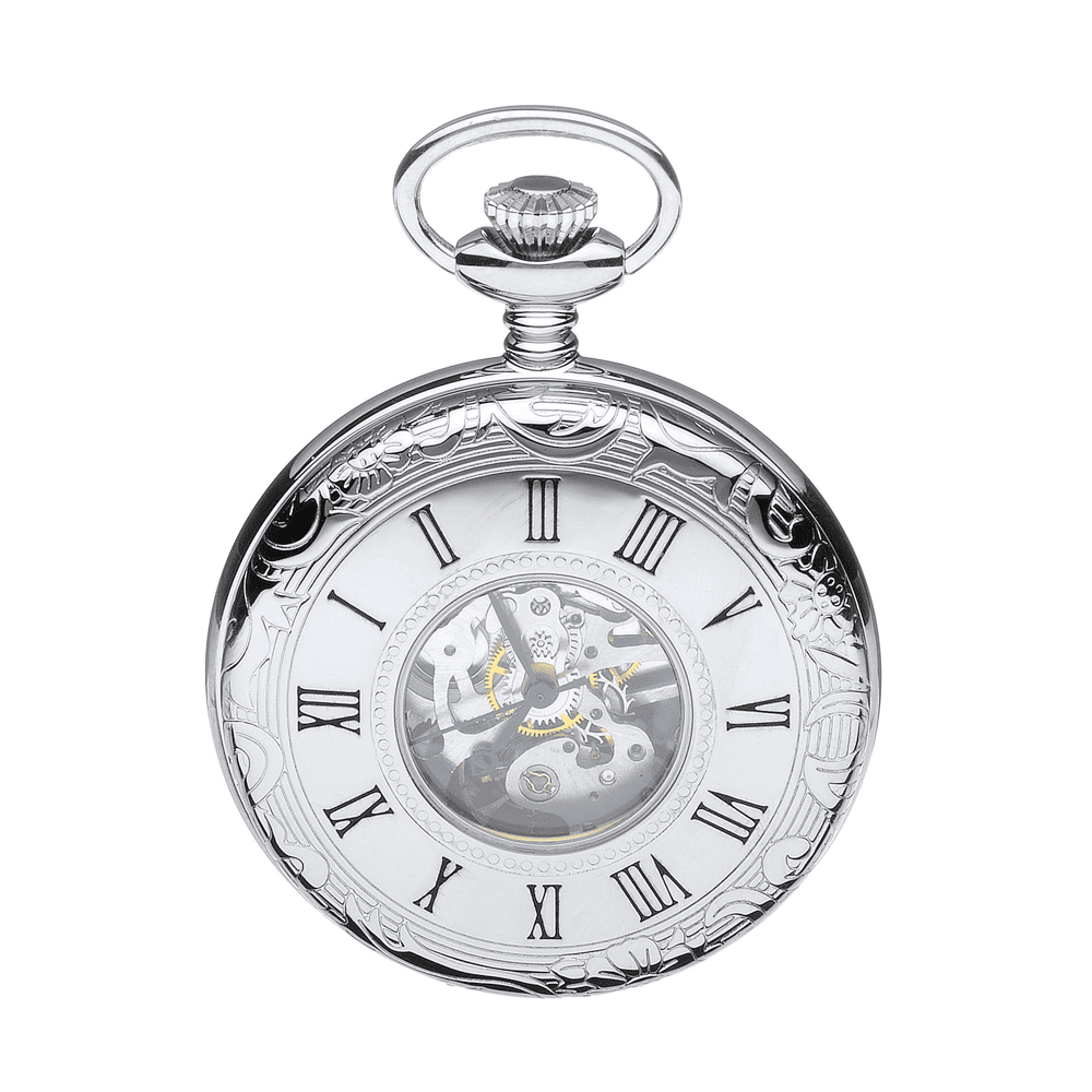 Chrome Plated Half Hunter B7 Skeleton Pocket Watch